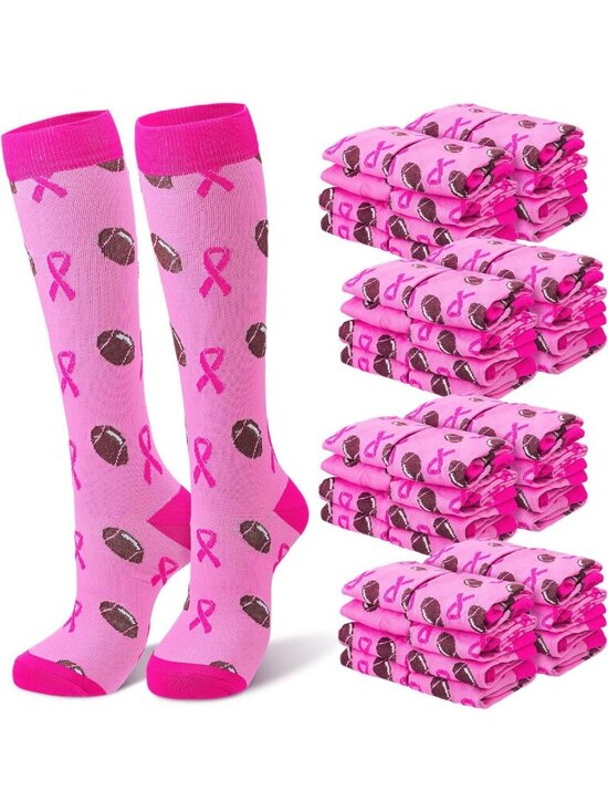 Accessories - 48 Pairs Pink Football Socks for Breast Cancer Awareness - Bulk Pack, Perfect